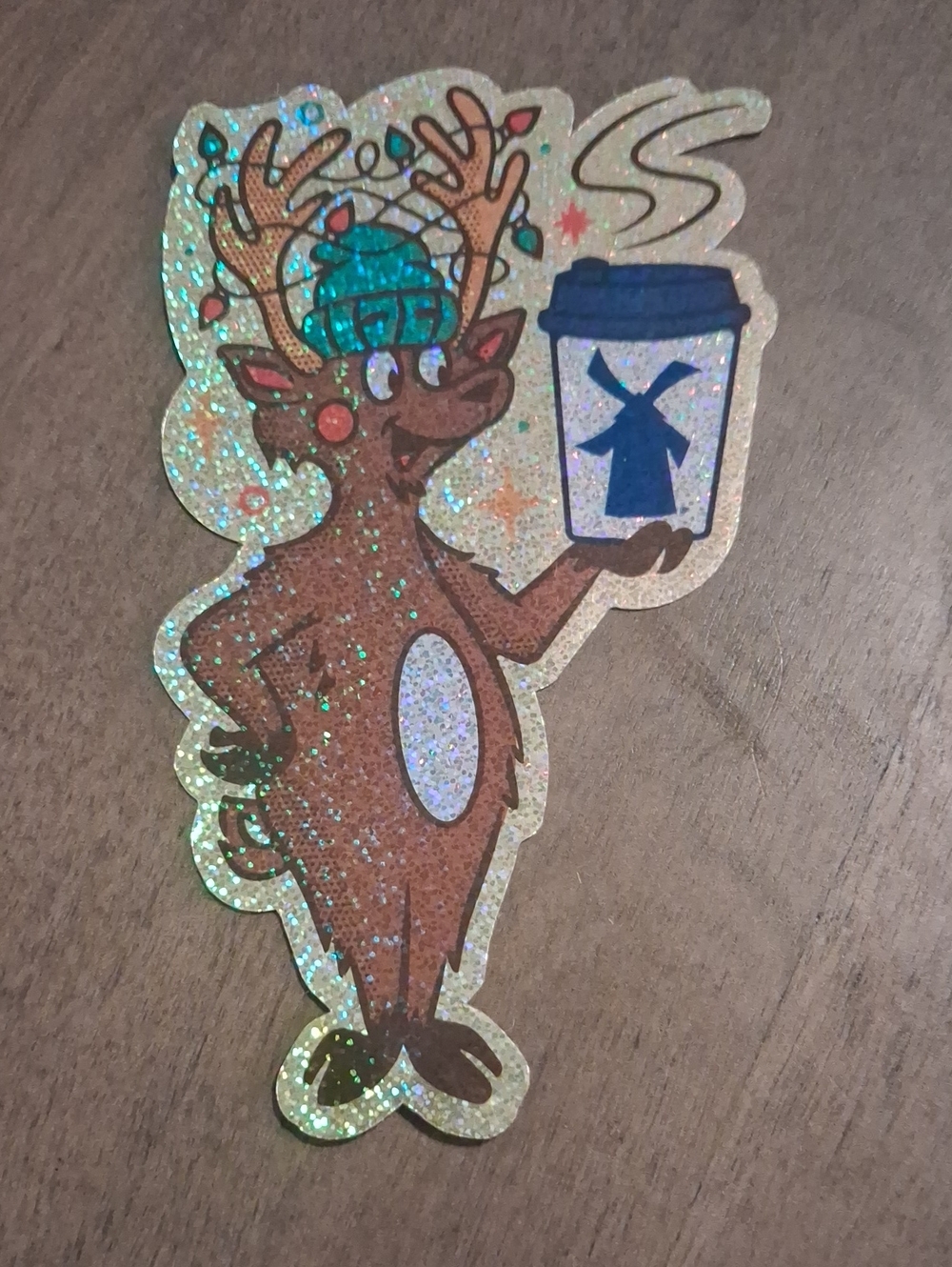 Holographic Reindeer Sticker — Dutch Bros